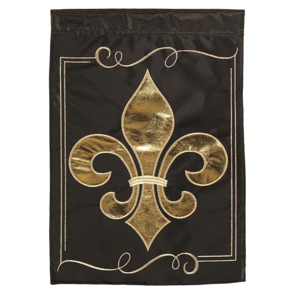 Dicksons 13 x 18 in. Flag Double Applique Fleur De Lis Gold & Black Garden M011110